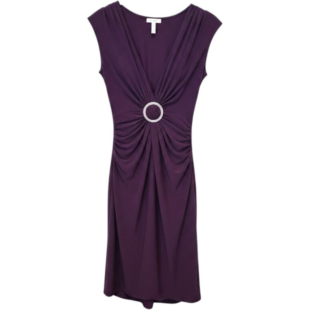 LVL X Rhinestone O-Ring Ruched Cocktail Dress V-Neck Purple Party Glam Medium